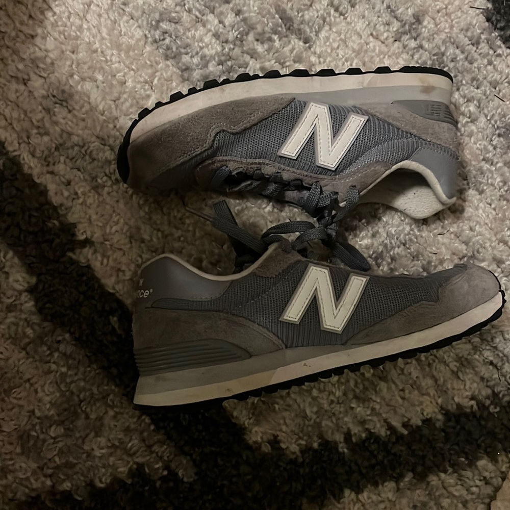 Gray and white new balance, tennis shoes
